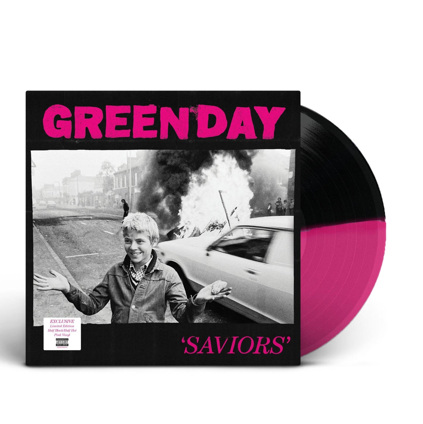 Green Day- Saviors (Indie Exclusive Magenta & Black Split w/ Poster) (DAMAGED) - LP