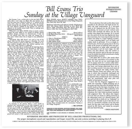 Bill Evans- Sunday At The Village Vanguard (Original Jazz Classics Series) - LP