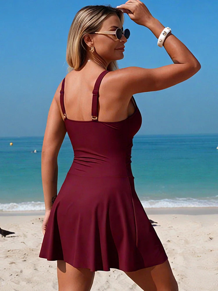 Women's Twist Front V Neck Tummy Control Swimsuit