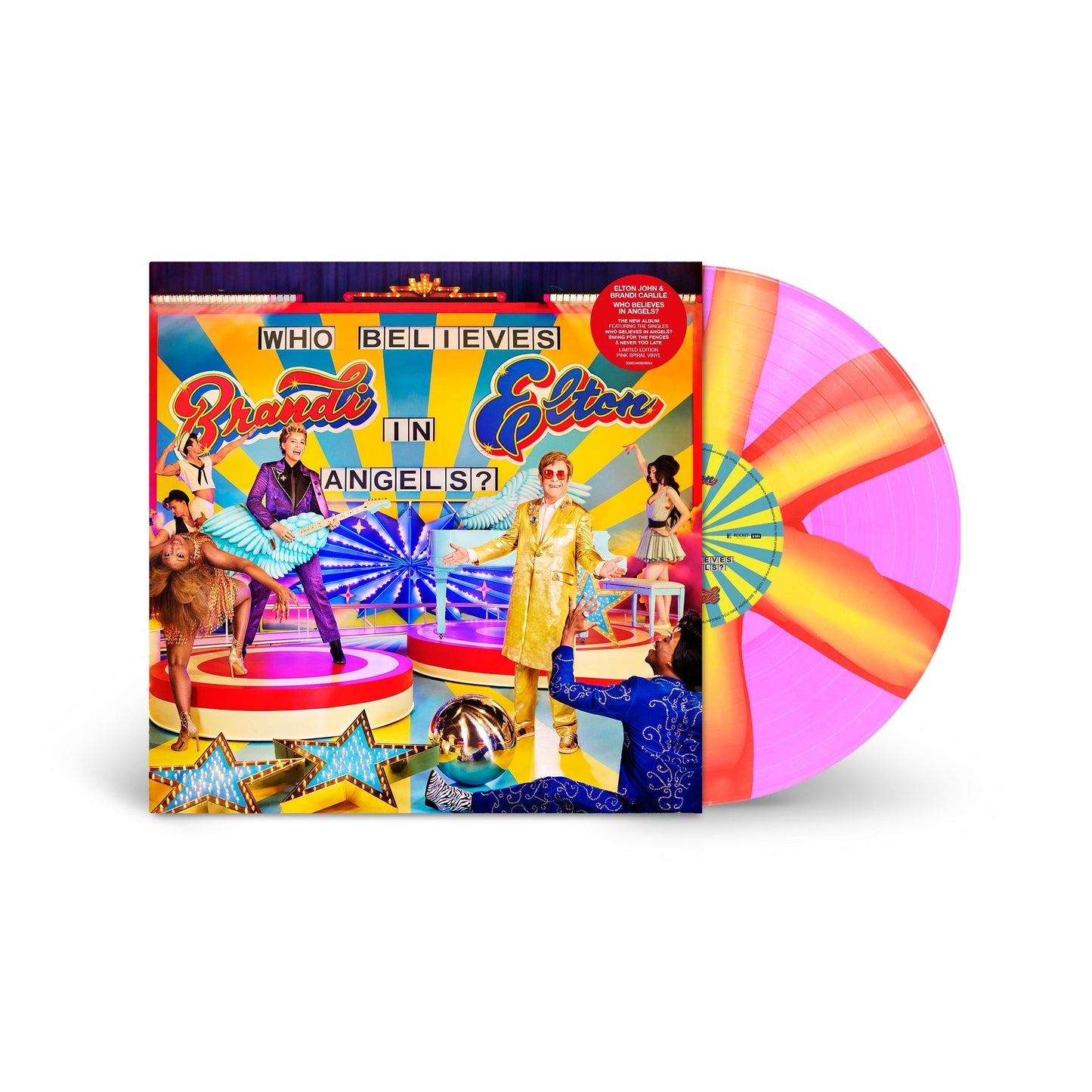 Elton John & Brandi Carlile- Who Believes in Angels? [Pink Spiral LP] (Indie Exclusive Vinyl) (DAMAGED) - LP