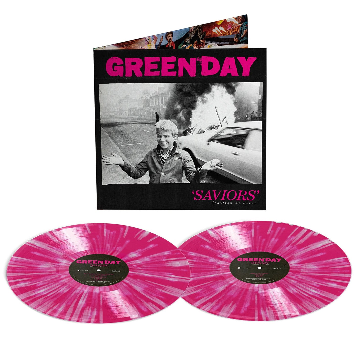 Green Day- Saviors (édition de luxe) (Hot Pink/White Splatter Vinyl) - LP